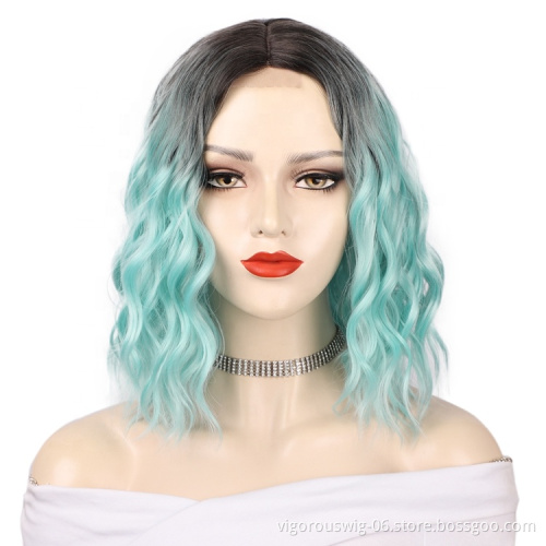 Vigorous U Part Wholesale Curly High Fiber For Black Women Ombre Color Synthetic Heat Resistant Lace Front Wig